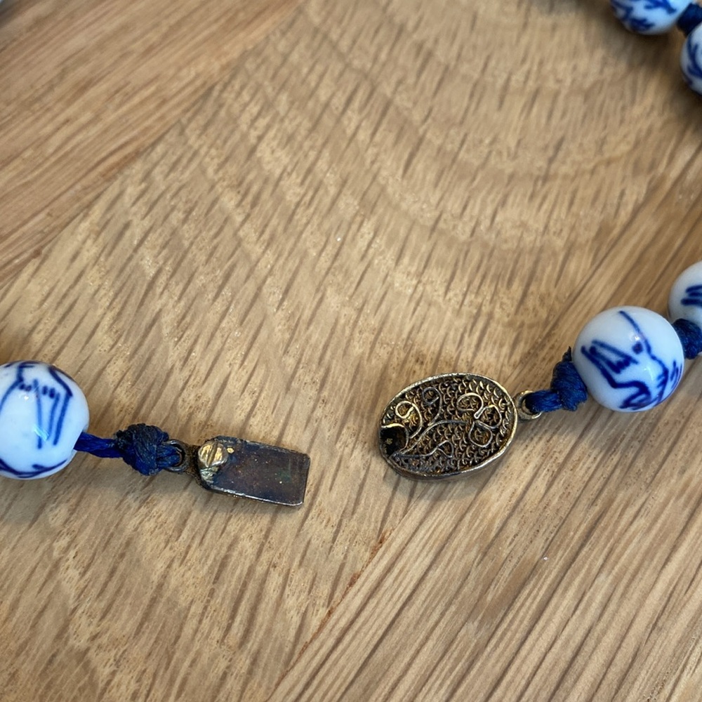 ASIAN beaded necklace. Silver clasp. Individually tied beads. Rich blue color! - Picture 6 of 6